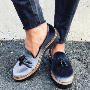 Anthropologie Black Velvet Loafers